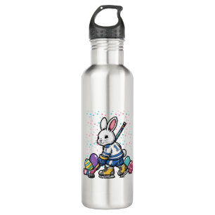 Easter Bunny Ice Hockey Player Eggs Rabbit Boys Ki 710 Ml Water Bottle