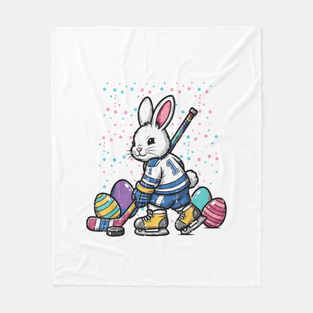 Easter Bunny Ice Hockey Player Eggs Rabbit Boys Ki Fleece Blanket (Front)