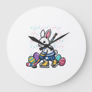 Easter Bunny Ice Hockey Player Eggs Rabbit Boys Ki Large Clock
