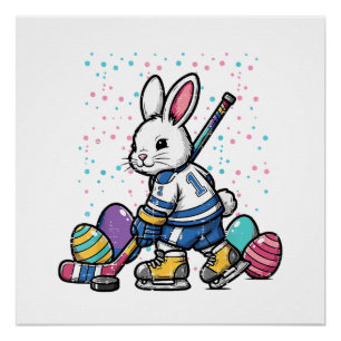 Easter Bunny Ice Hockey Player Eggs Rabbit Boys Ki Poster