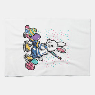 Easter Bunny Ice Hockey Player Eggs Rabbit Boys Ki Tea Towel