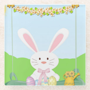 Easter bunny illustration glass coaster