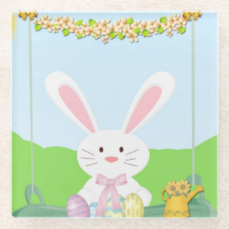 Easter bunny illustration glass coaster