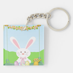 Easter bunny illustration key ring