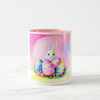 Easter bunny image created in watercolor style Two-Tone coffee mug