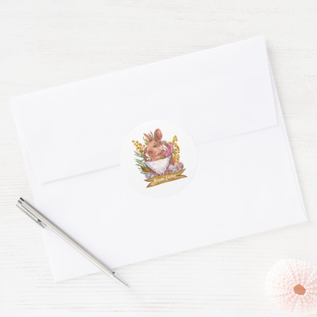 Easter bunny in a basket classic round sticker (Envelope)