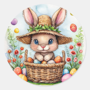 Easter Bunny in a Basket of Painted Eggs Happy Eas Classic Round Sticker