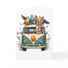 Easter Bunny in a Bus with Bird Friends- Spring Ce