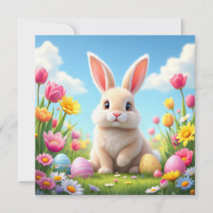 Easter Bunny in a Flower Meadow Holiday Card