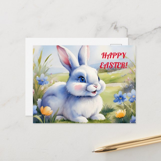 Easter bunny in a garden, Easter Postcard (Front/Back In Situ)