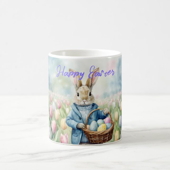 Easter Bunny in a meadow of Tulips Coffee Mug (Center)