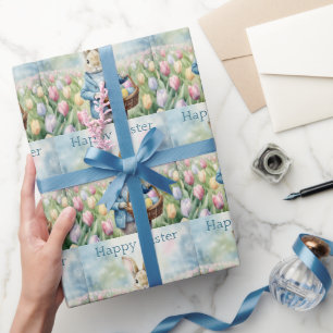 Easter Bunny in a meadow of Tulips Wrapping Paper