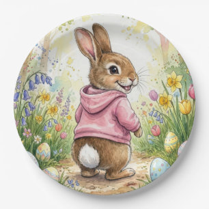 Easter Bunny in a Spring Garden Paper Plate