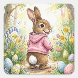 Easter Bunny in a Spring Garden Square Sticker