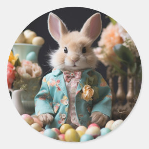 Easter Bunny in a Spring Jacket Classic Round Sticker