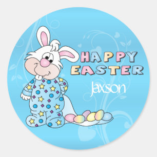 Easter Bunny in Baby Blue Classic Round Sticker