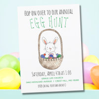 Easter Bunny in Egg Basket Egg Hunt Watercolor 