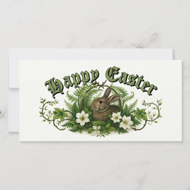 Easter Bunny In Floral Foliage Holiday Card (Front)