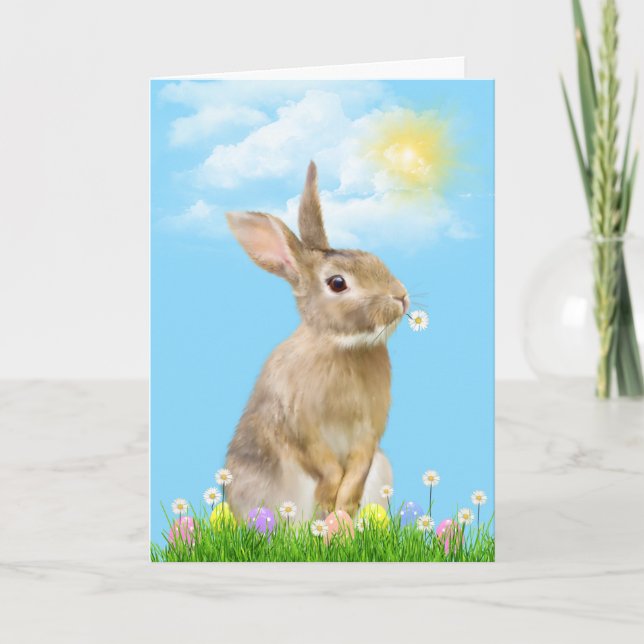 Easter Bunny In Grass Holiday Card (Front)