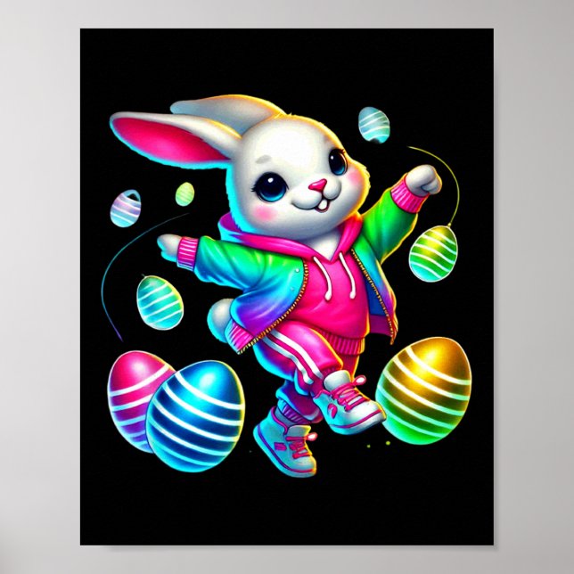 Easter Bunny In Hoodie With Eggs  Poster (Front)