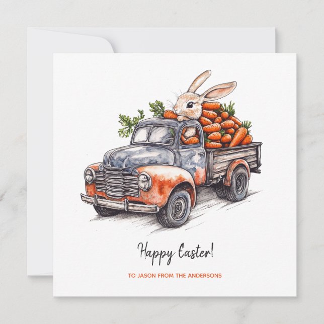 Easter bunny in rustic vintage truck  card (Front)