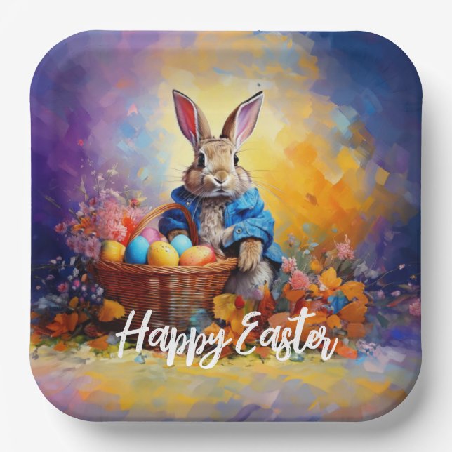 Easter bunny in the forest paper plate (Front)