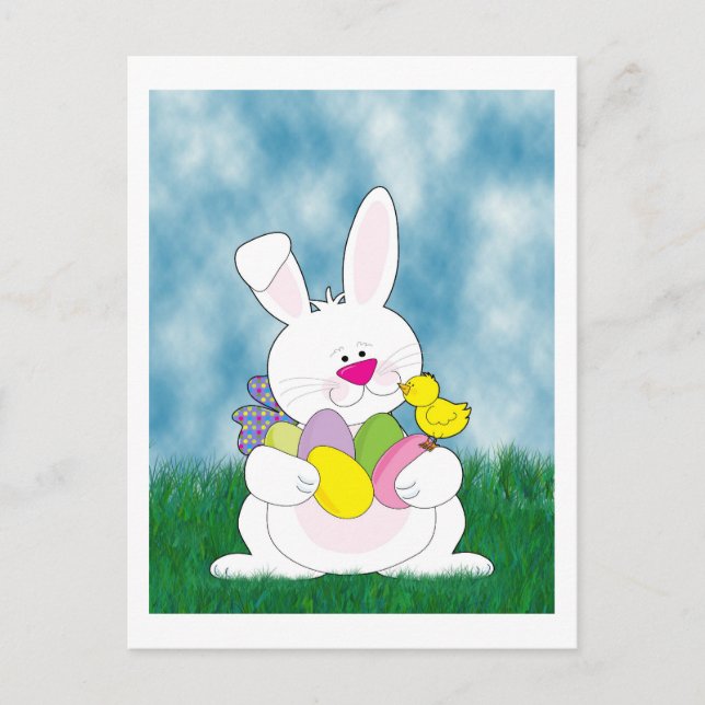 Easter Bunny in the Grass Holiday Postcard (Front)