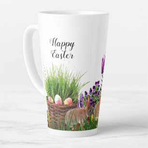 Easter Bunny in Tulip Garden Floral Holiday Latte Mug