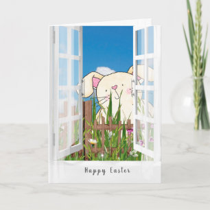 Easter bunny in window card