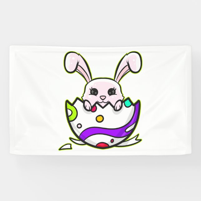 Easter Bunny Inside A Cracked Painted Easter Egg Banner (Horizontal)