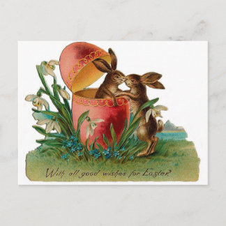 Easter Bunny Kiss Vintage Holiday Postcard