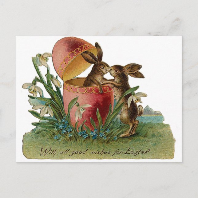 Easter Bunny Kiss Vintage Holiday Postcard (Front)