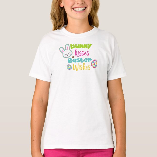 Easter, Bunny Kisses Easter Wishes, Easter Eggs T-Shirt (Front)