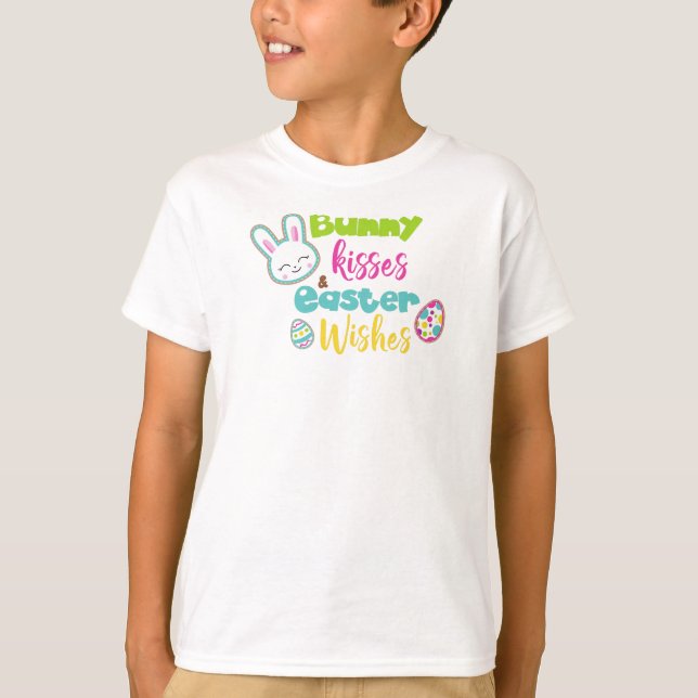 Easter, Bunny Kisses Easter Wishes, Easter Eggs T-Shirt (Front)