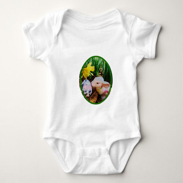 Easter Bunny kissing Cow Egg Baby Bodysuit (Front)