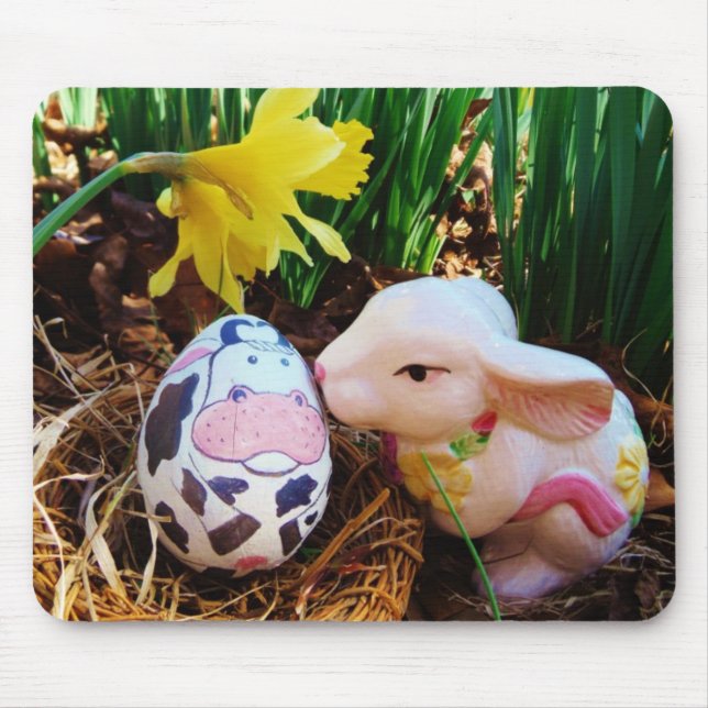 Easter Bunny kissing Cow Egg Mouse Pad (Front)