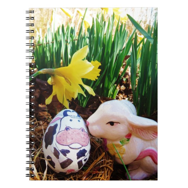 Easter Bunny kissing Cow Egg Spiral Notebook (Front)
