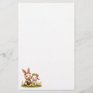 Easter Bunny & Lamb   Cute Spring Flowers & Chicks Stationery