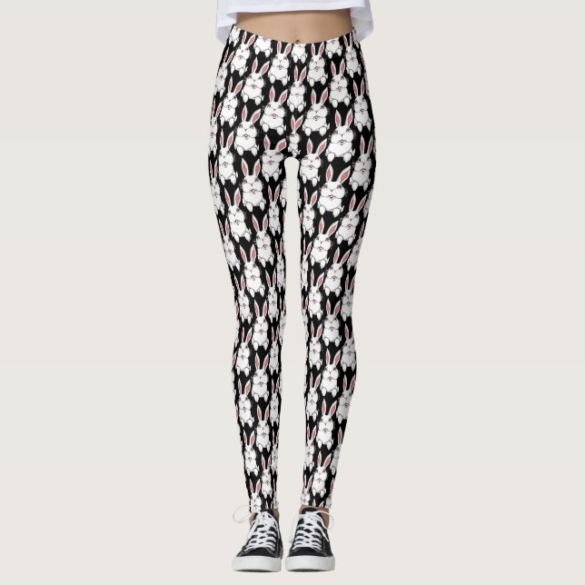 Easter Bunny Leggings Black Easter Legging Pants (Front)