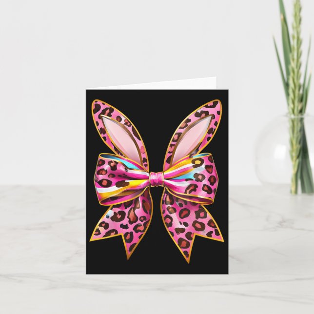 Easter Bunny Leopard Coquette Bow Happy Easter Gir Card (Front)