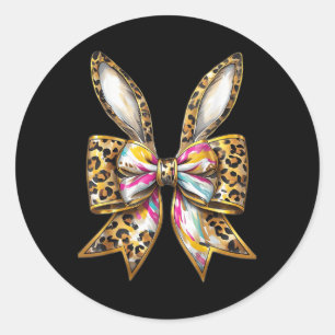 Easter Bunny Leopard Coquette Bow Happy Easter Gir Classic Round Sticker