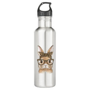 Easter Bunny Leopard Glasses Bandana Rabbit Women  710 Ml Water Bottle
