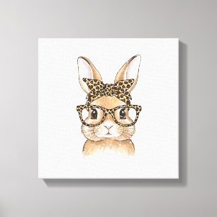 Easter Bunny Leopard Glasses Bandana Rabbit Women  Canvas Print
