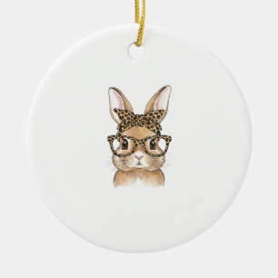 Easter Bunny Leopard Glasses Bandana Rabbit Women  Ceramic Tree Decoration