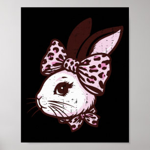 Easter Bunny Leopard Ribbon Cute Rabbit Girls Kids Poster