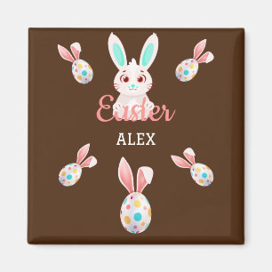" EASTER" BUNNY MAGNET WITH SPECKLED EGGS & NAME.