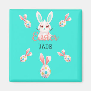 " EASTER" BUNNY MAGNET WITH SPECKLED EGGS & NAME.