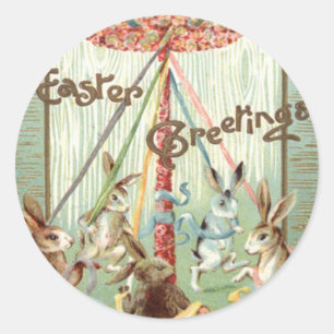 Easter Bunny Maypole Dance Ribbon Classic Round Sticker