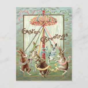 Easter Bunny Maypole Dance Ribbon Holiday Postcard