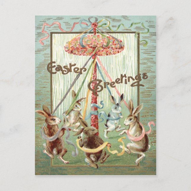 Easter Bunny Maypole Dance Ribbon Holiday Postcard (Front)